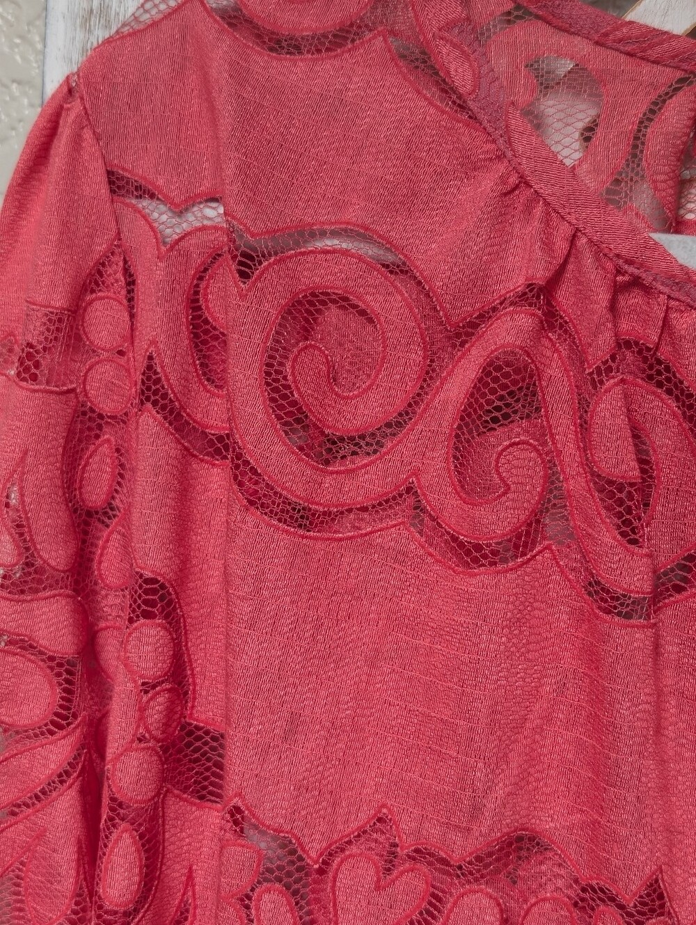Chico's size 2 (US LG) coral pink button up sheer lace blouse dainty feminine - Picture 3 of 8